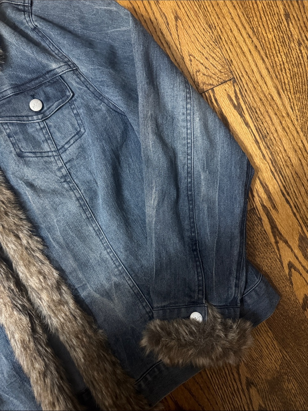Y2K Midnight Velvet Faux Fur Trim Denim Jacket XL Boho Western Festival - Picture 6 of 11